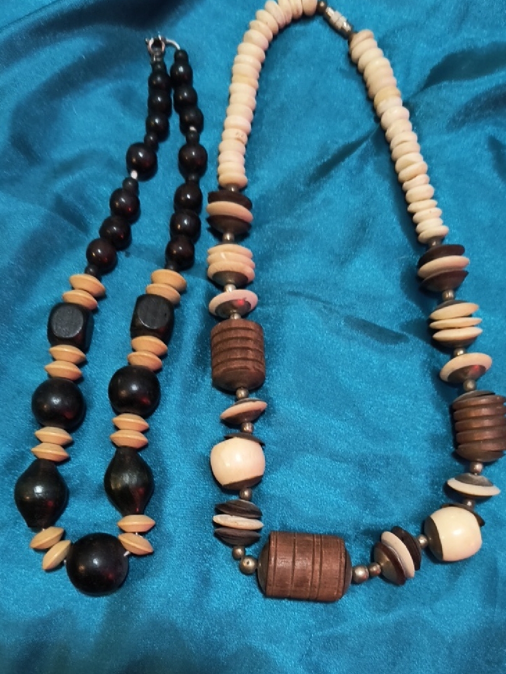 Lot of 2 Vintage Handmade African Beaded Wood Necklaces for Him or Her